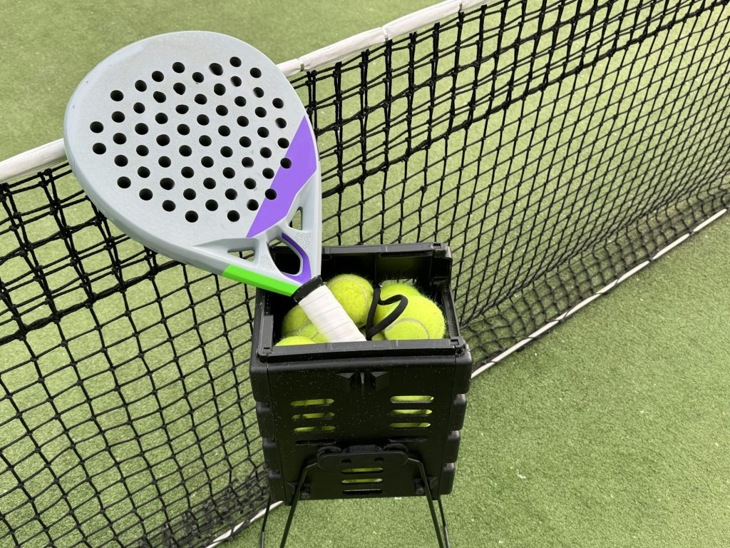 padel tennis racket sport court and balls.